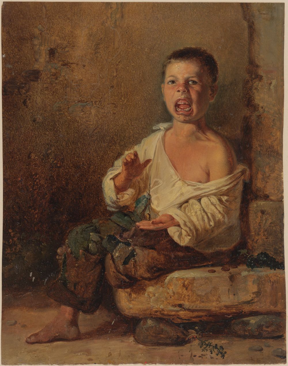 Johann Baptist Kirner - Schreiender, in die Hände klatschender Italienerjunge, auf einer Steinplatte sitzend
