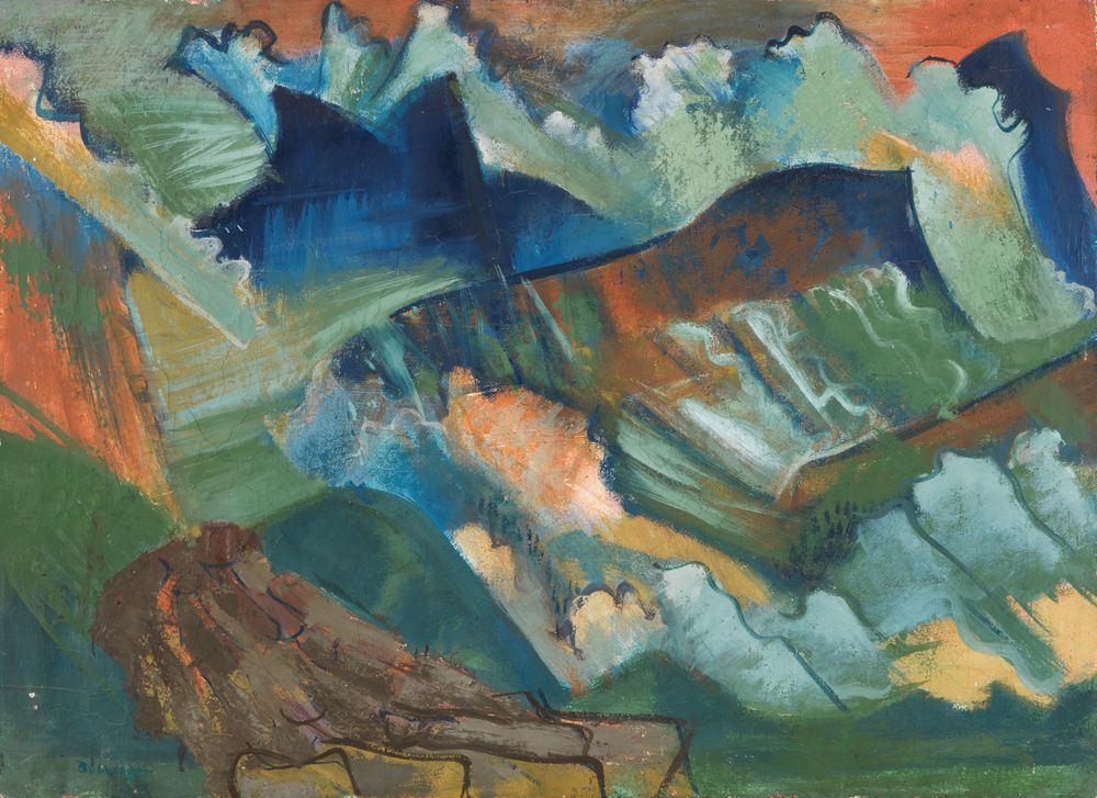 August Babberger - Gebirgslandschaft mit rotem Himmel