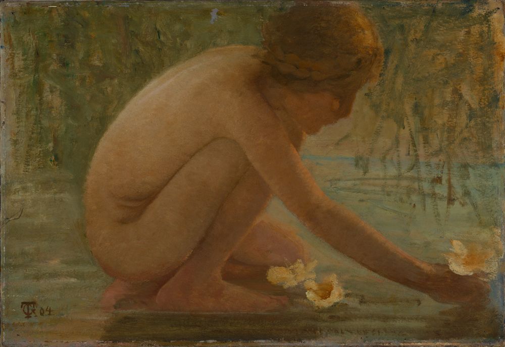 Georg Tyrahn - Badendes Mädchen, Wasserrosen pflückend