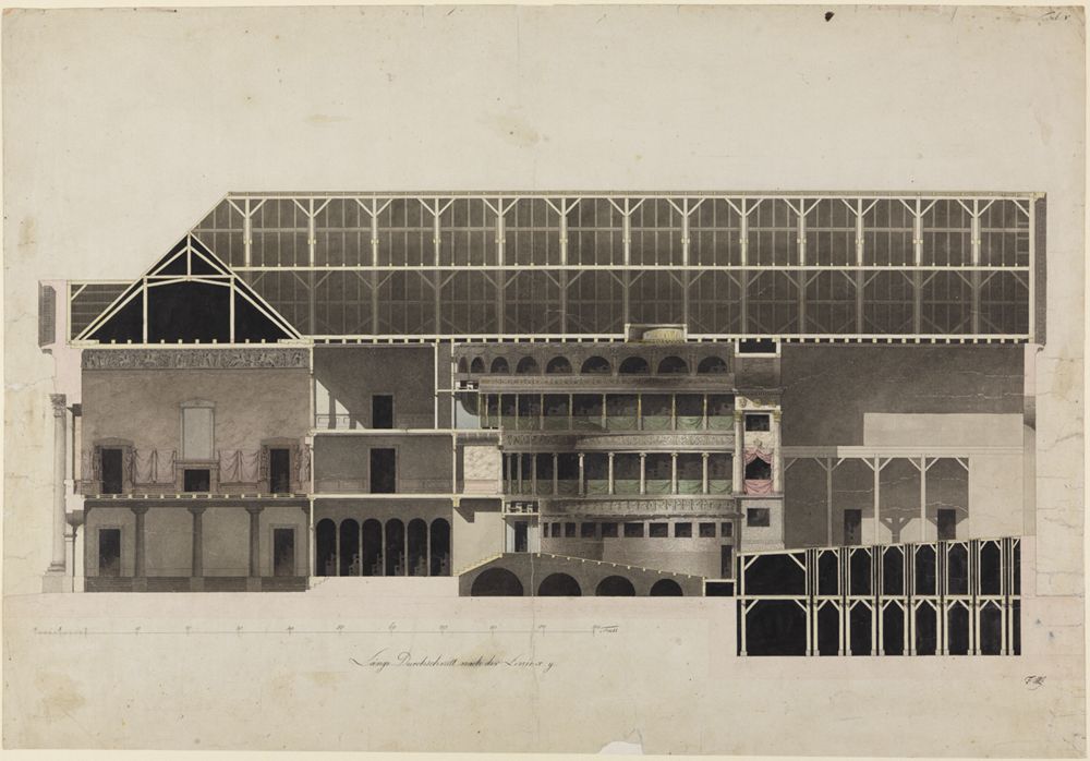 Friedrich Weinbrenner - Plan zum Karlsruher Hoftheater: Längsschnitt