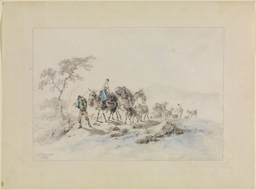 Jean Pillement - Bauern mit Tieren auf einem Landweg