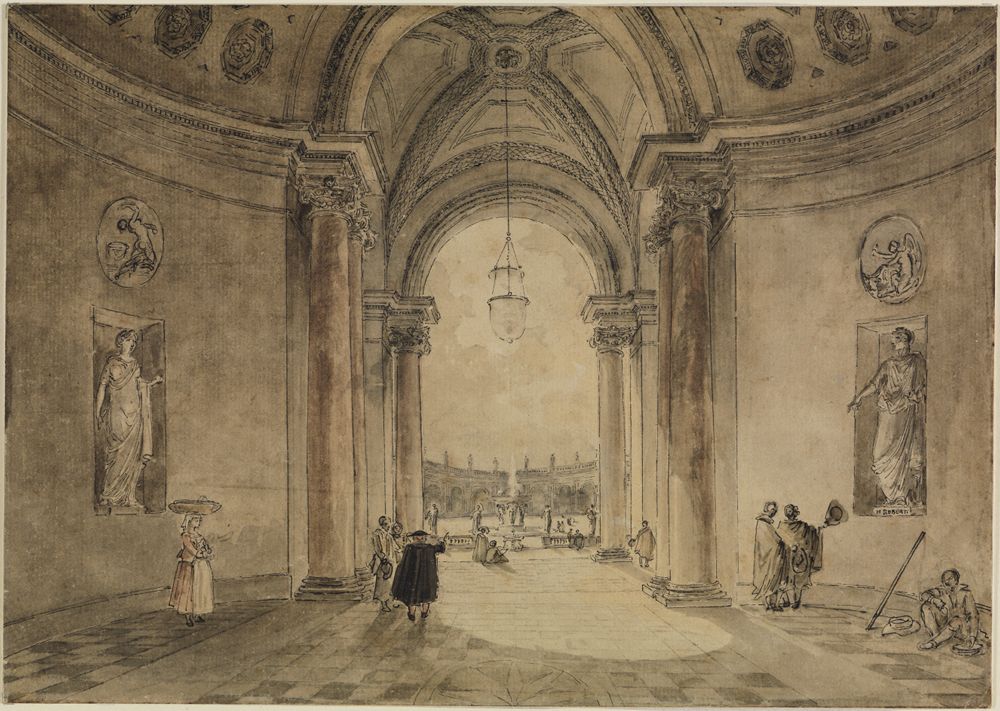 Hubert Robert - Blick durch das Atrium des Casinos in das Gartenparterre der Villa Albani