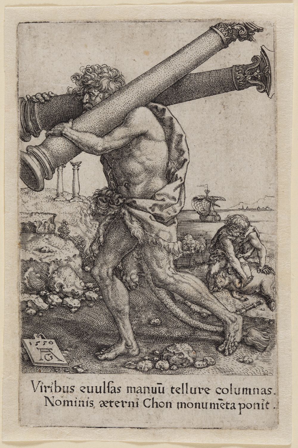 Heinrich Aldegrever - Herkules mit den Säulen von Gades (Taten des Herkules)