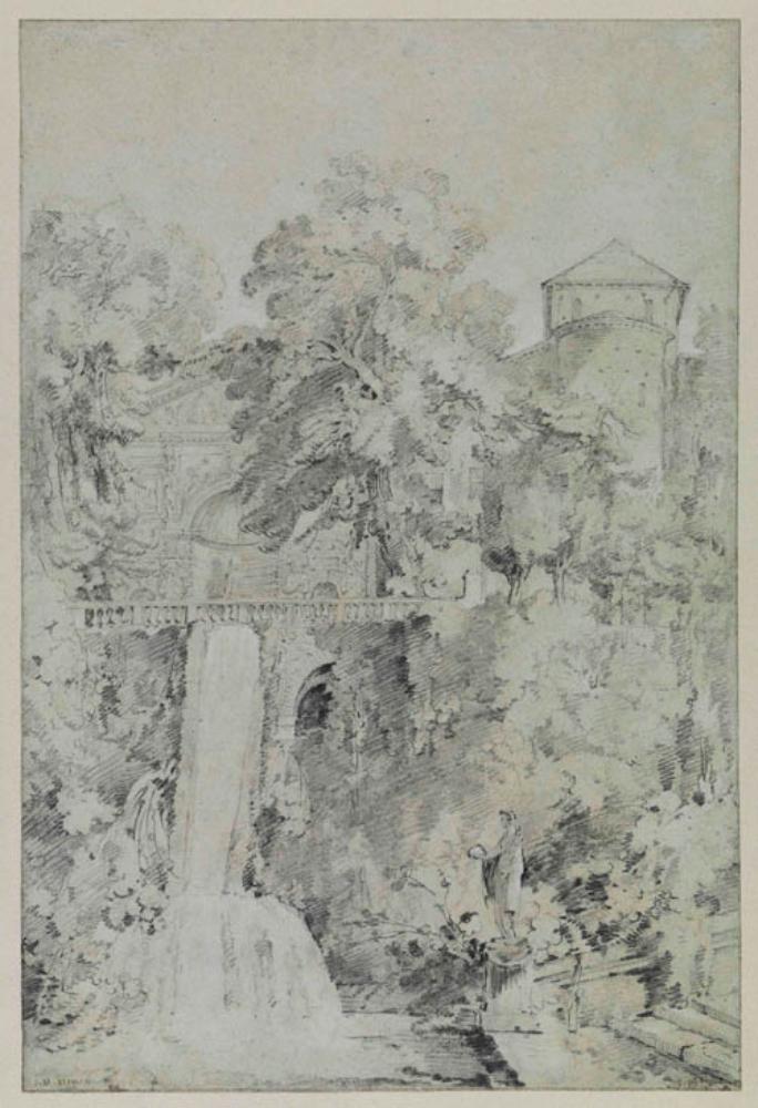 Joseph-Marie Vien (1716) - Garten der Villa dEste in Tivoli bei Rom mit der Chiesa della CaritÃ