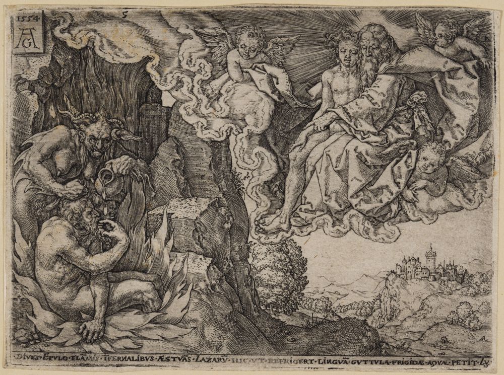 Heinrich Aldegrever - Lazarus in Abrahams Schoß (Der reiche Mann und der arme Lazarus)