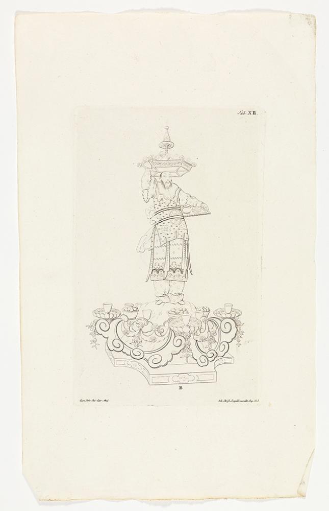 Johann Christian Leopold - Männliche chinesische Figur auf Postament, ein Tablett in die linke Seite stützend