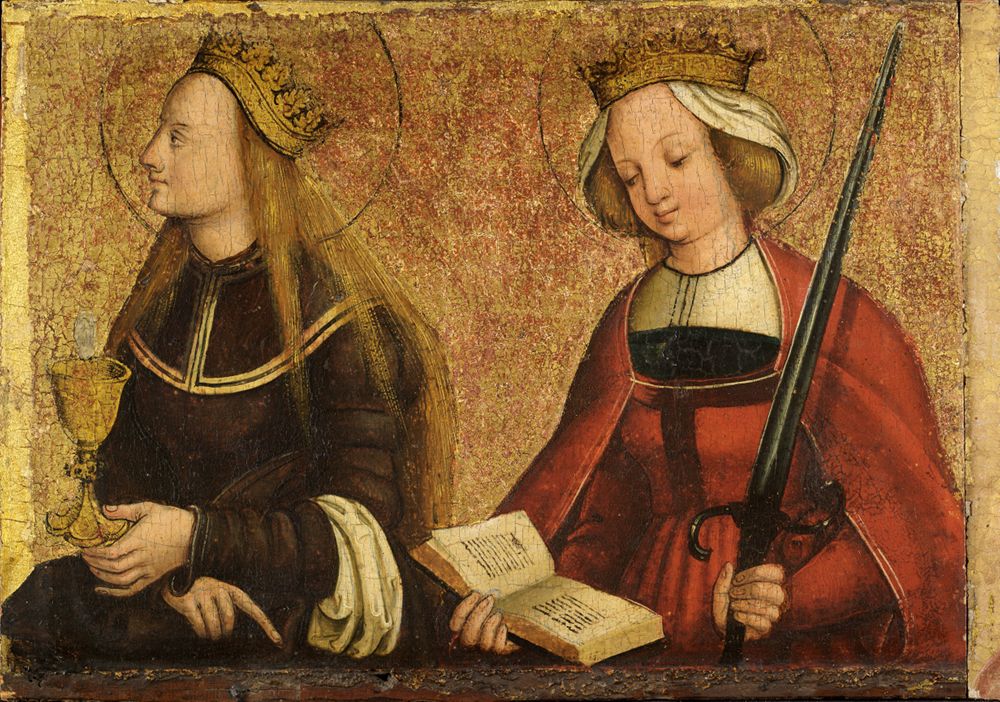 Schwäbischer Meister, tätig um 1500-1550 - Halbfiguren der Heiligen Barbara und Katharina (?)