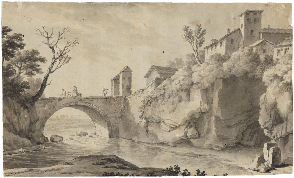 Jean Pillement - Italienische Landschaft mit Brücke