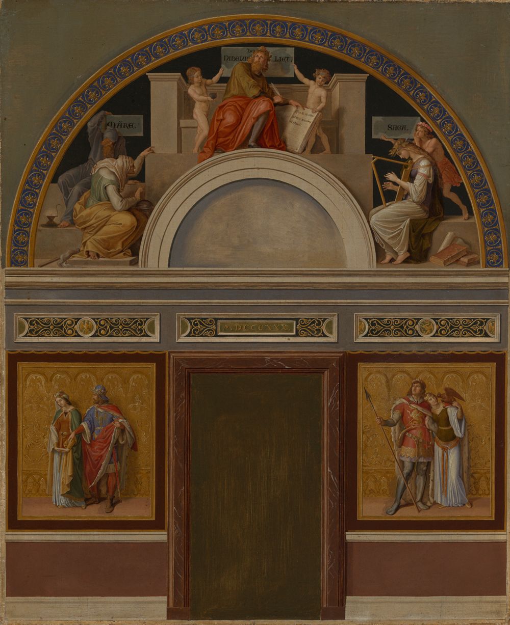 Julius Schnorr von Carolsfeld - Entwurf für die Eingangswand des ersten Nibelungensaal im Königsbau der Residenz zu München