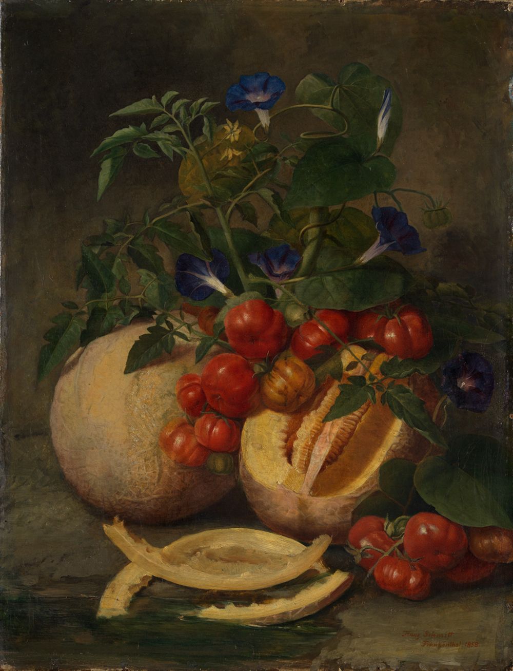 Franz Schmitt (1816) - Fruchtstillleben mit Melonen und Winden