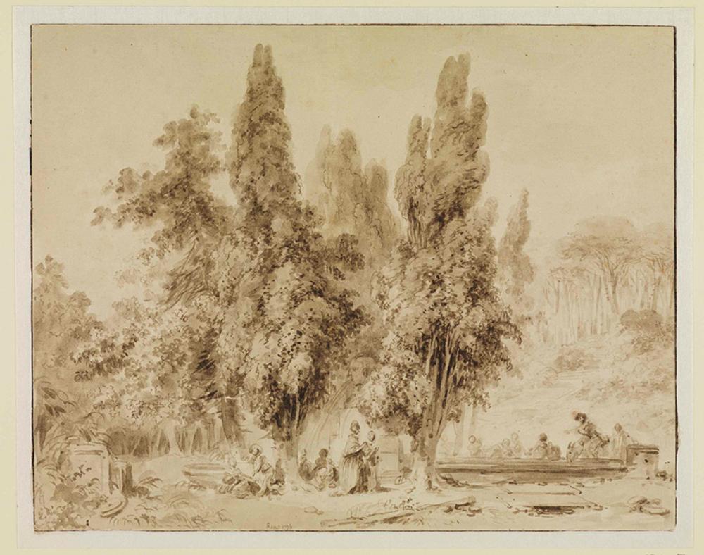 Jean-Honoré Fragonard - Römischer Park mit wasserspeiendem Kolossalkopf