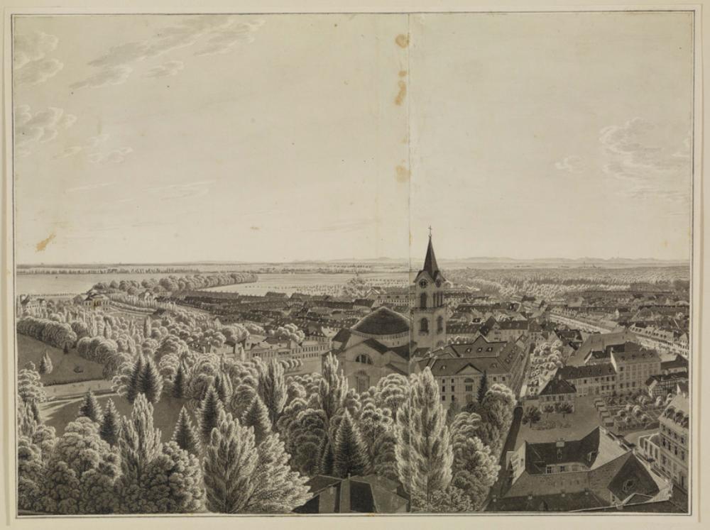 Franz Schmid (1796) - Panorama von Karlsruhe: Ansicht nach Westen
