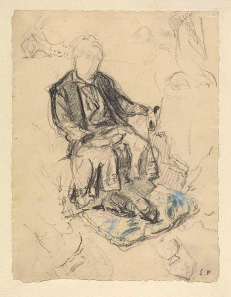 Édouard Vuillard - Ganzfigur mit farbigem Fußkissen und verschiedenen Details