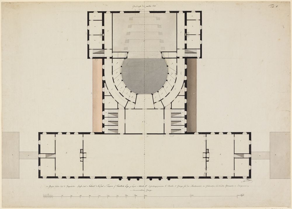Friedrich Weinbrenner (1766) - Karlsruher Hoftheater, Vorentwurf Grundriss 1. OG