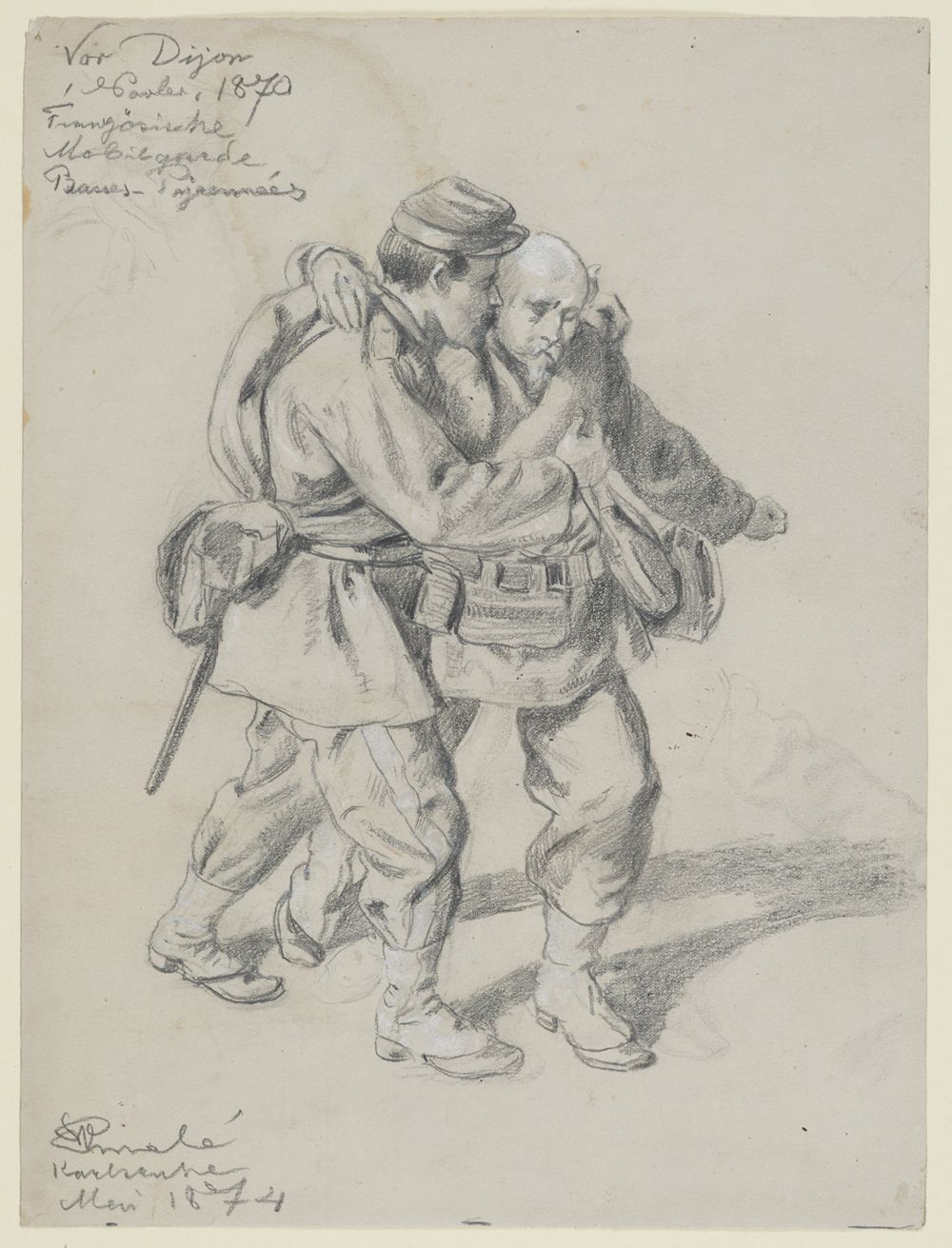 Wilhelm Emelé - Soldat der französischen Mobilgarde, einen Verwundeten führend