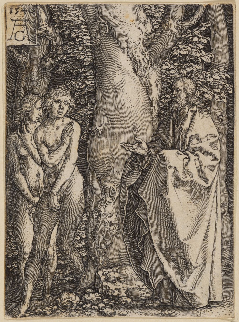 Heinrich Aldegrever - Adam und Eva verbergen sich vor Gott (Geschichte der ersten Menschen)
