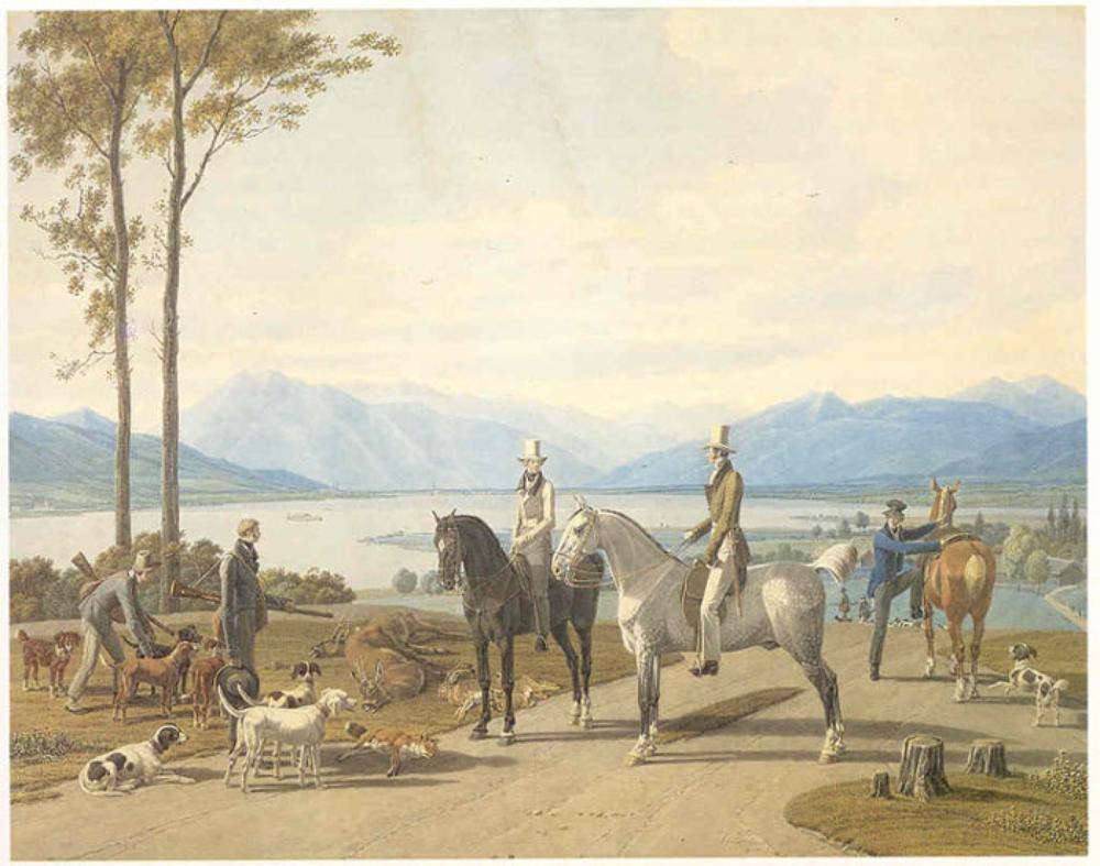 Wilhelm von Kobell - Herzog Max von Baden, am Tegernsee die Strecke besichtigend