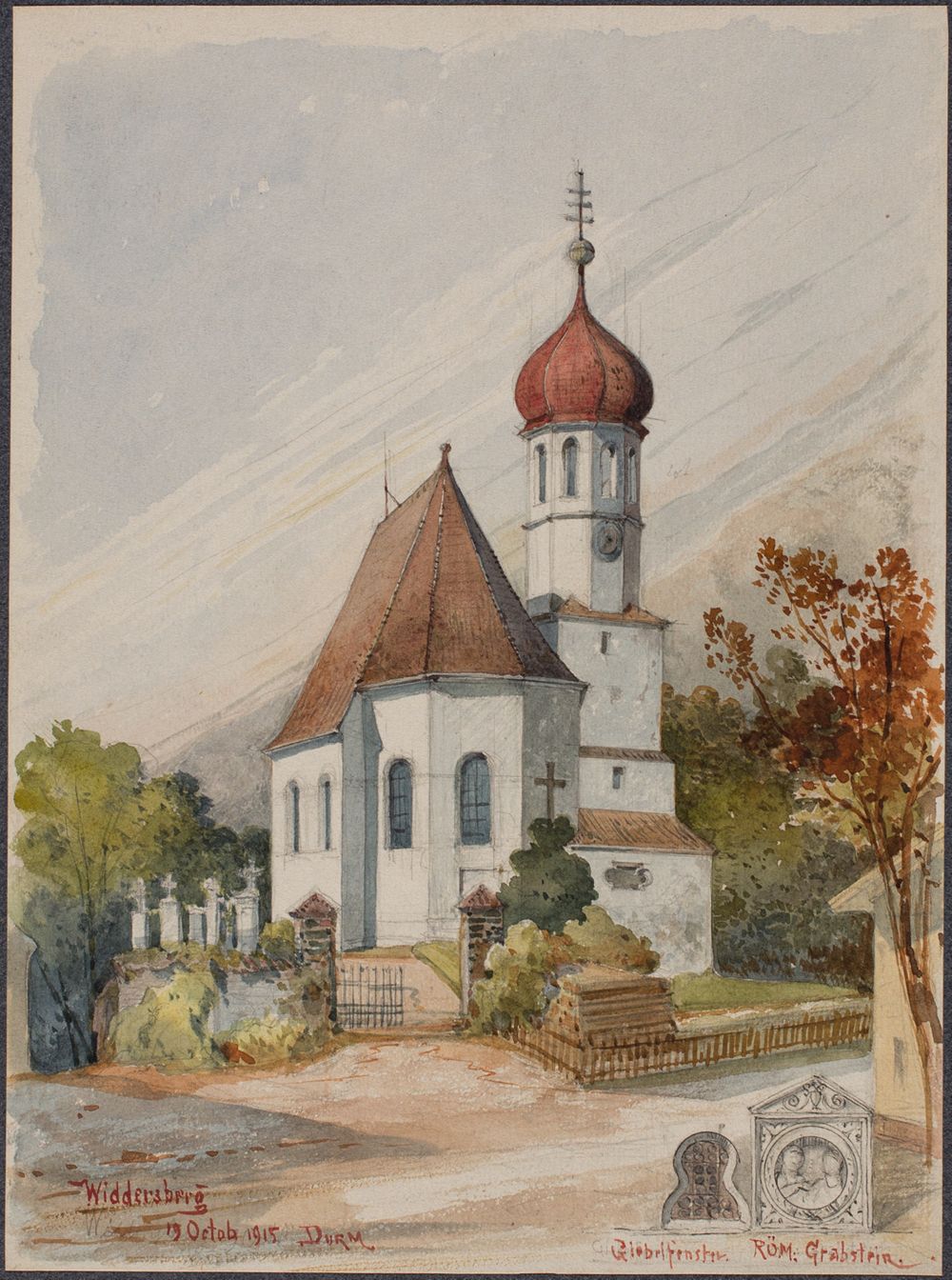 Josef Wilhelm Durm - Kirche in Widdersberg mit Friedhof (Kirchen und Landschaften aus Bayern)