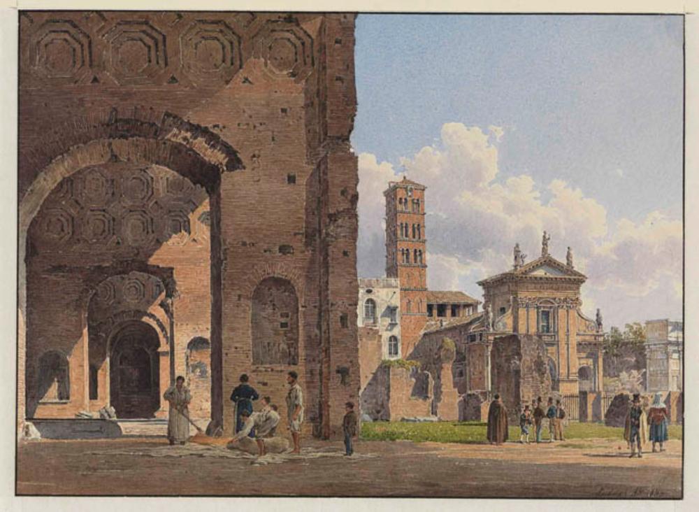 Rudolf von Alt - Blick aus der Konstantinsbasilika in Rom auf S. Francesca Romana