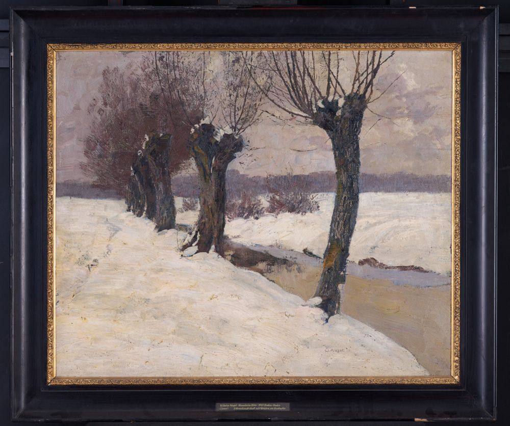 Wilhelm Nagel (1866) - Schneelandschaft mit Weiden am Bachufer