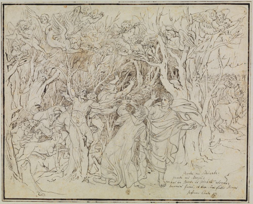 Joseph Anton Koch - Dante und Virgil im Wald der Selbstmörder (Dante Inferno, Canto 13)