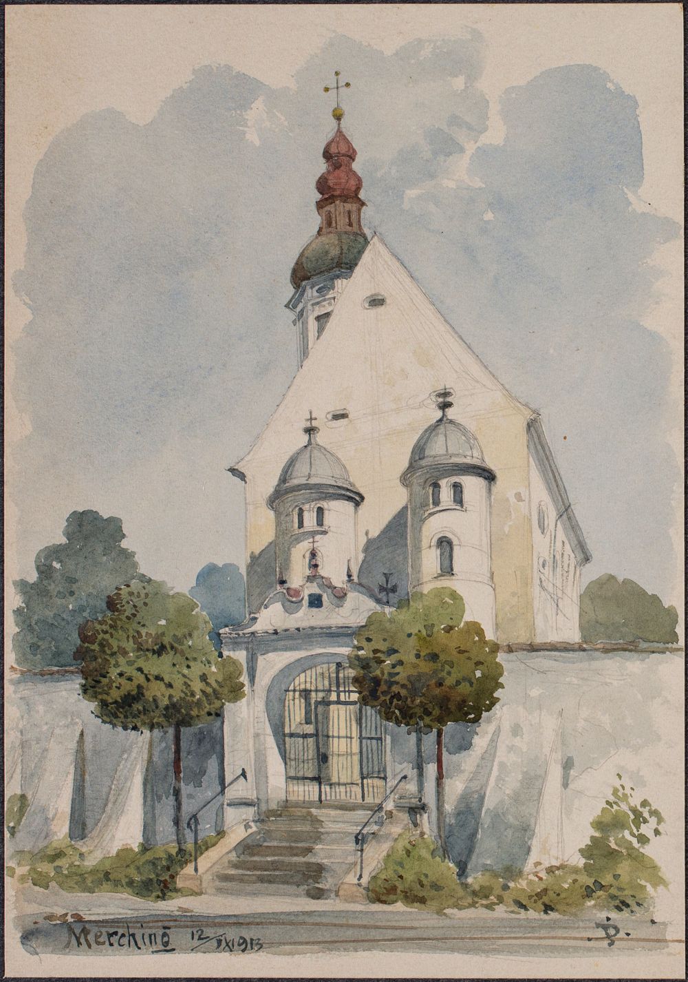 Josef Wilhelm Durm - Kirche in Merching bei Augsburg (Kirchen und Landschaften aus Bayern)