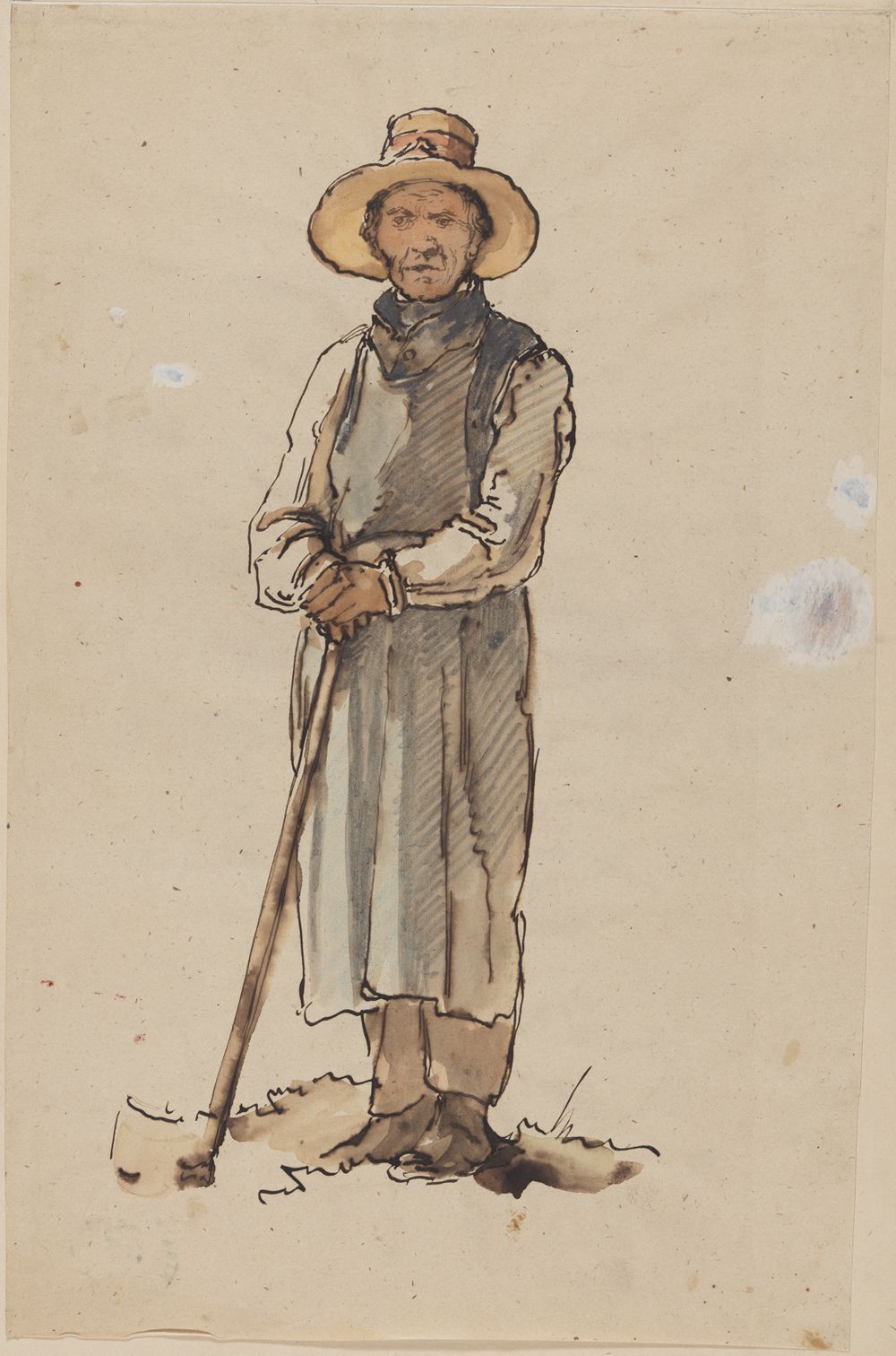 Johann Baptist Kirner - Bauer mit breitrandigem Hut, sich auf eine Hacke stützend