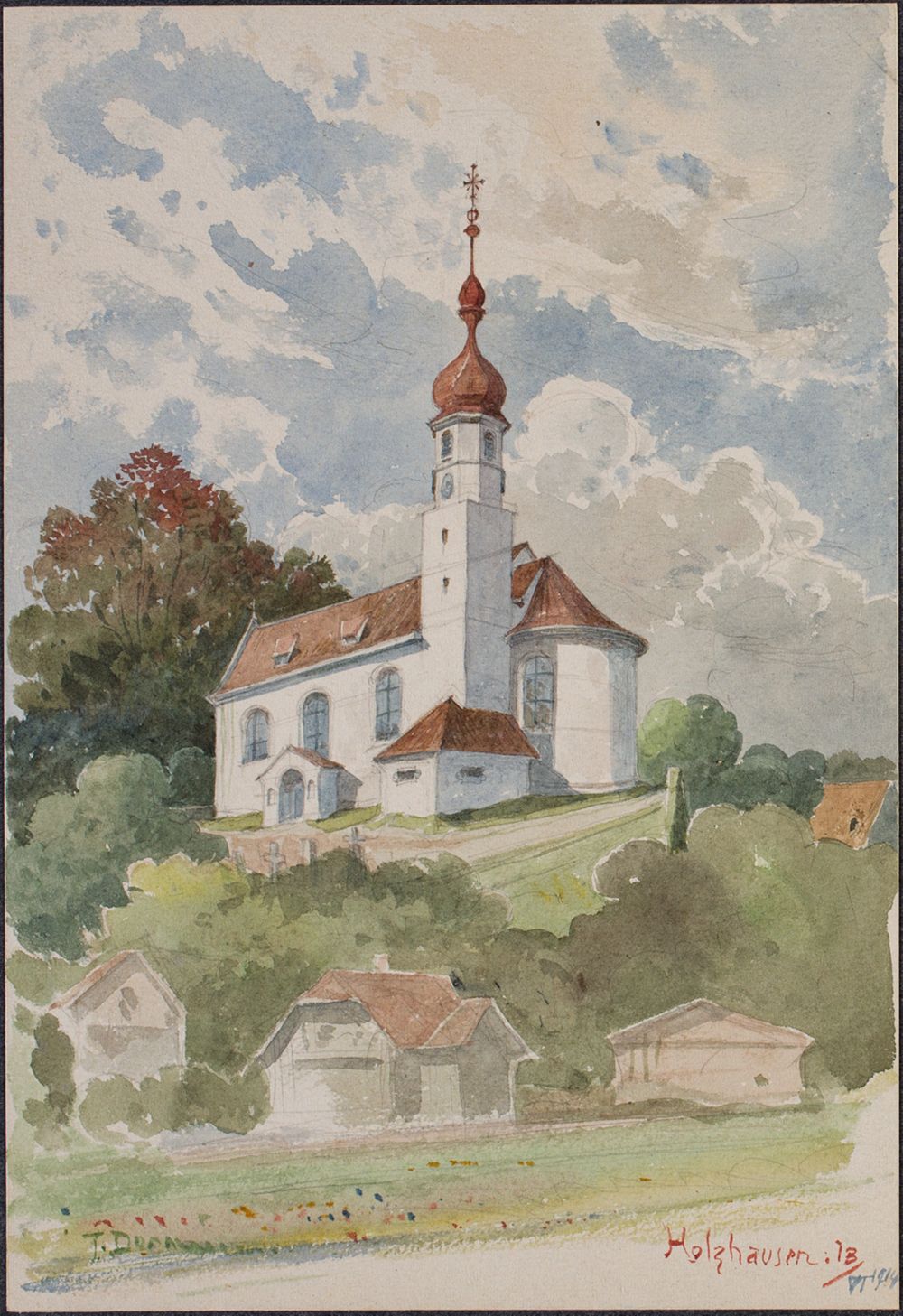 Josef Wilhelm Durm - Die Kirche von Holzhausen von Südosten (Kirchen und Landschaften aus Bayern)
