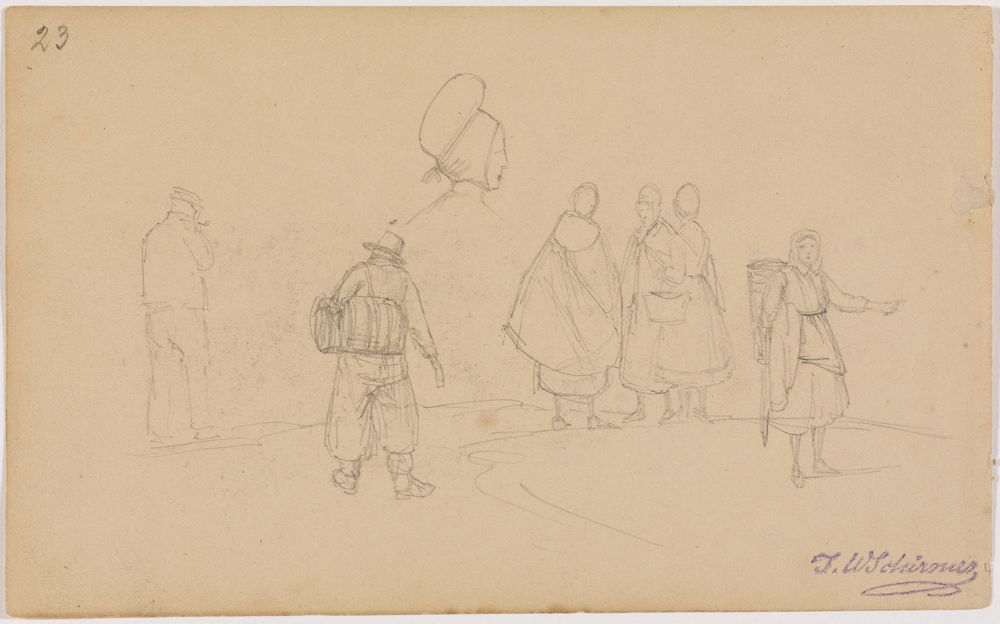 Johann Wilhelm Schirmer - Männer und Frauen (Scheveningen?), fol. 23