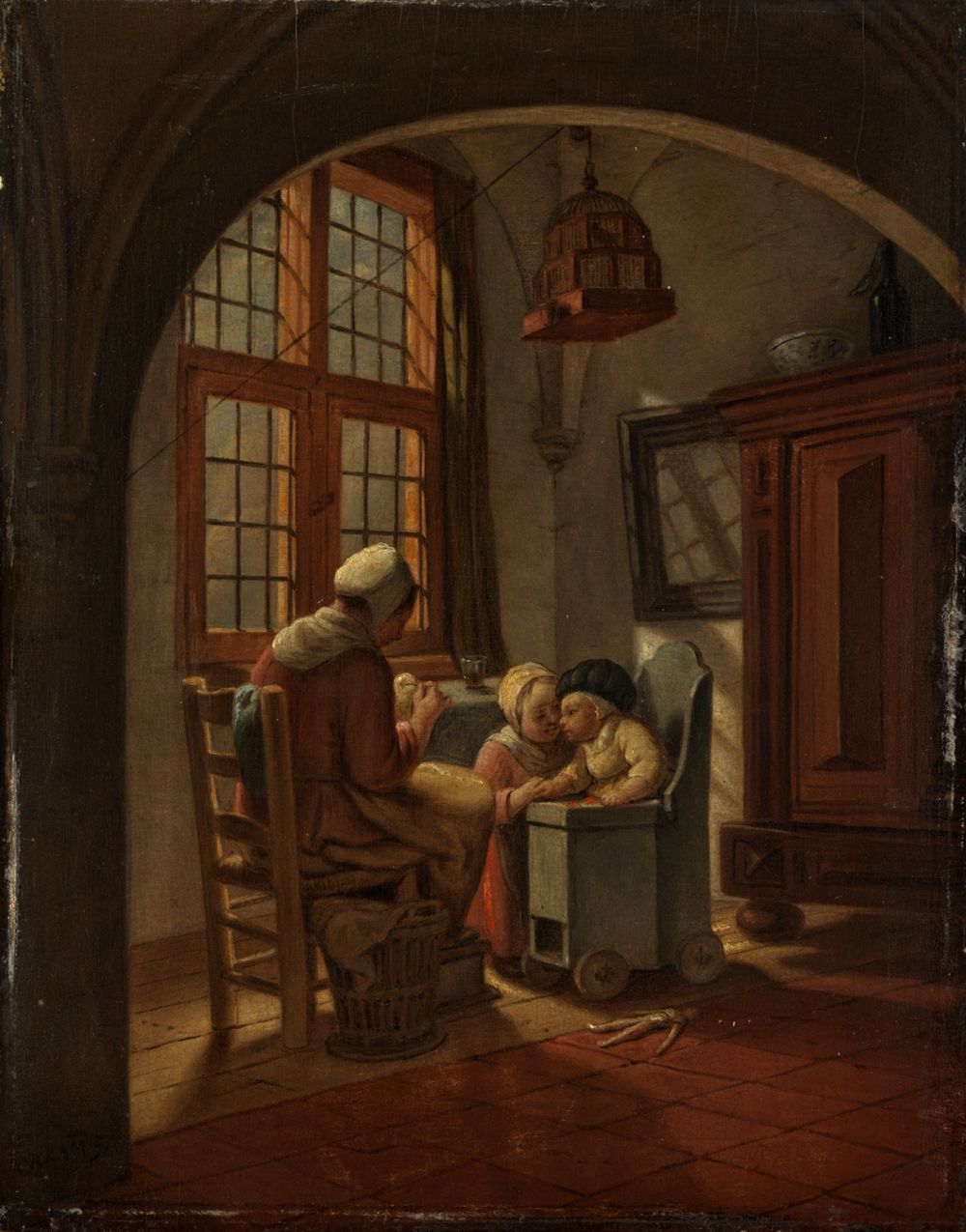 Christiaen Kramm - Holländische Stube mit Frau und zwei Kindern