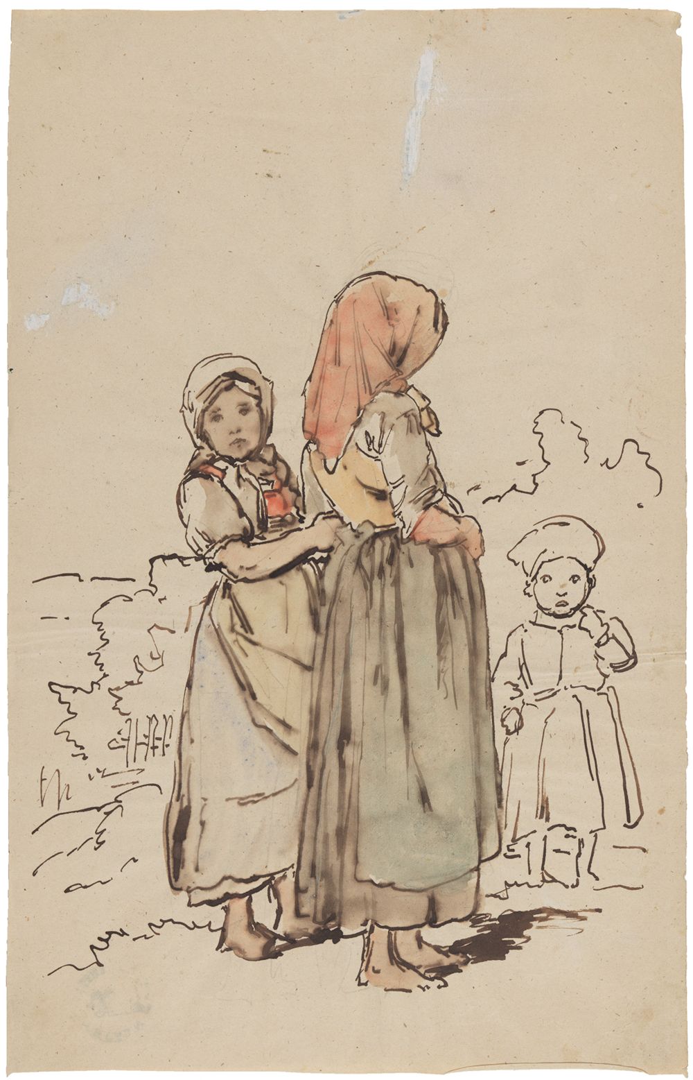 Johann Baptist Kirner - Zwei junge Mädchen und ein Kind vor einer Landschaft