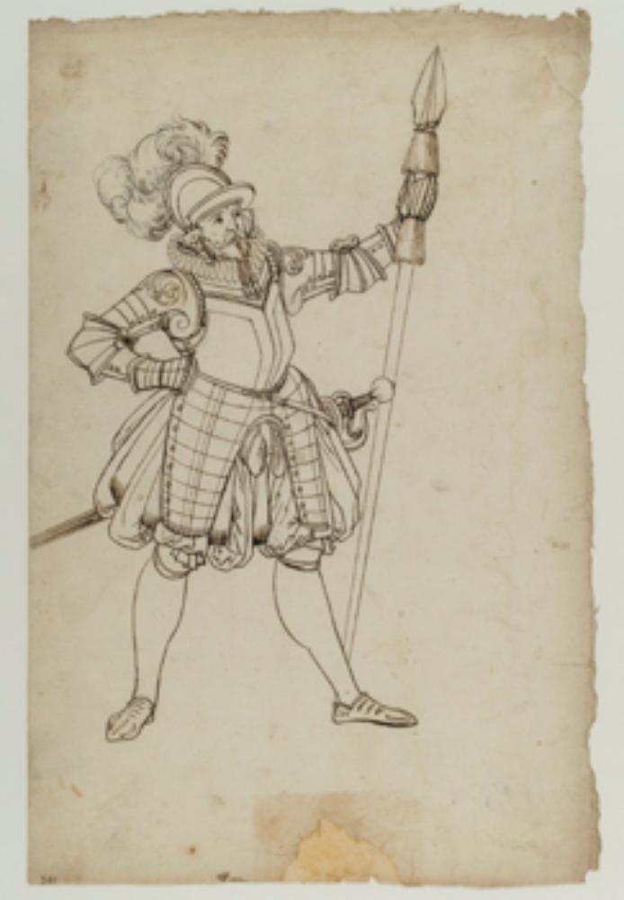 Bartholomäus Lingg (Werkstatt) - Krieger im Halbharnisch mit Sturmhaube und Spieß