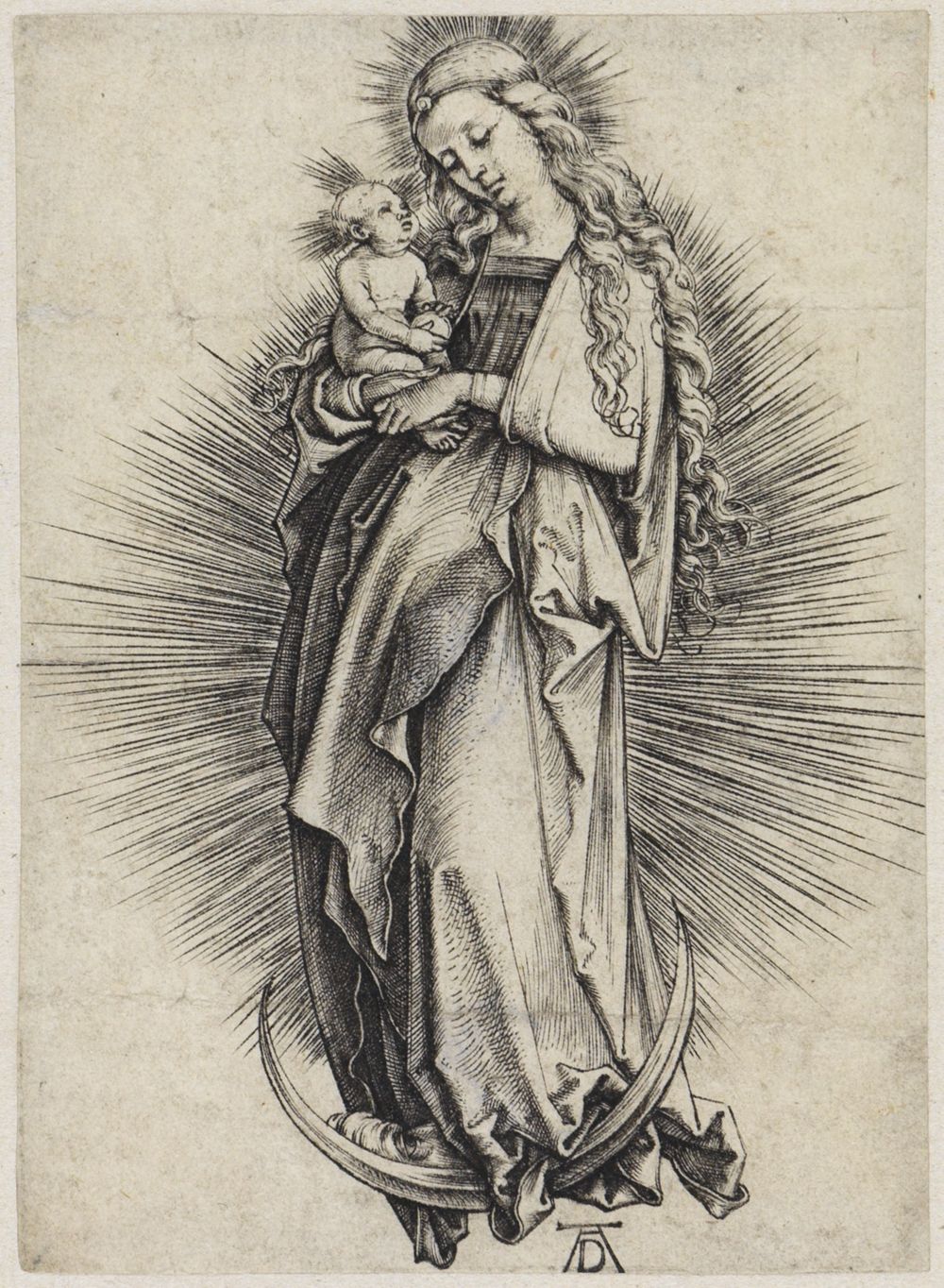 Albrecht Dürer - Maria mit langem Haar auf der Mondsichel