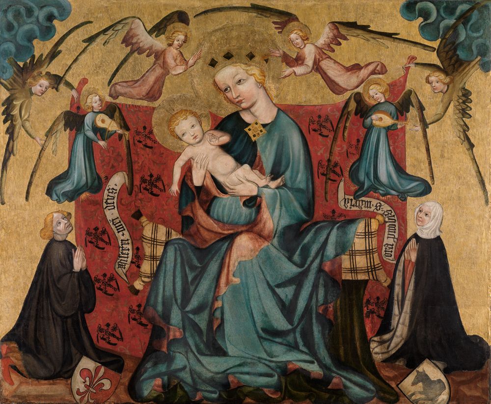 Nürnberger Meister - Thronende Maria mit dem Kinde, Engeln und einem knienden Stifterpaar