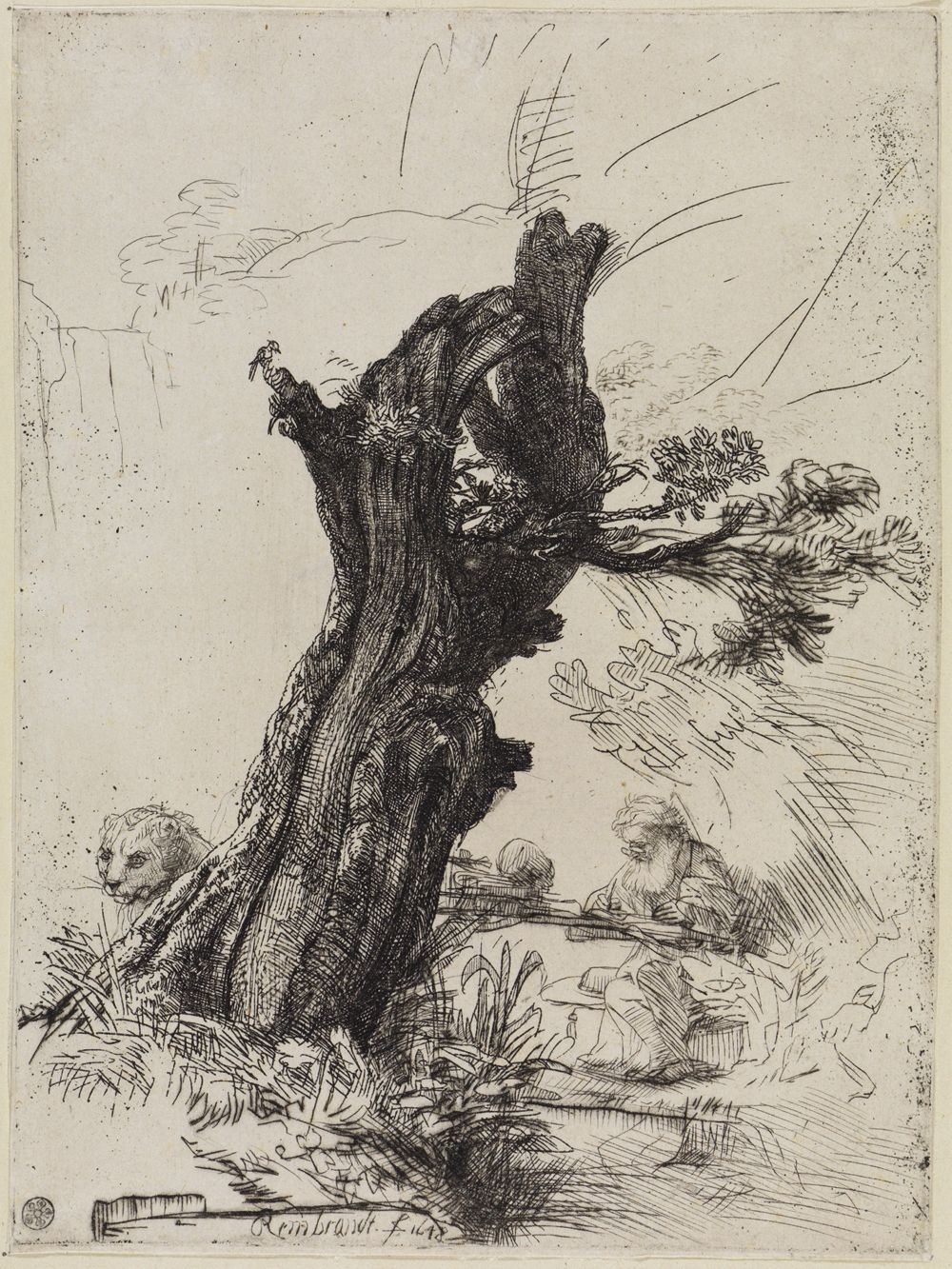 Rembrandt Harmensz van Rijn - Der heilige Hieronymus bei dem Weidenstumpf (St. Jérome écrivant)