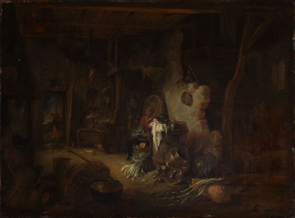 Willem Kalf - Kopie (?) - Inneres eines Bauernhauses mit Küchenstillleben