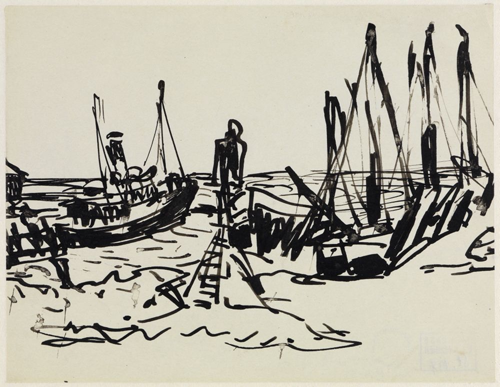 Ernst Ludwig Kirchner - Küstendampfer und ankernde Boote (Fehmarn)