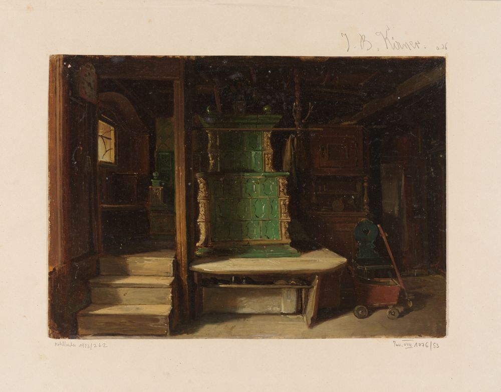 Johann Baptist Kirner - Schwarzwälder Bauernstube mit grünem Kachelofen