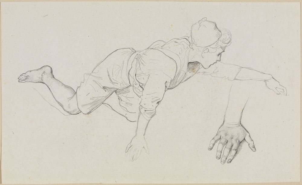 Friedrich Mosbrugger - Studie eines knienden Knaben, nach rechts gewendet und eine Handstudie