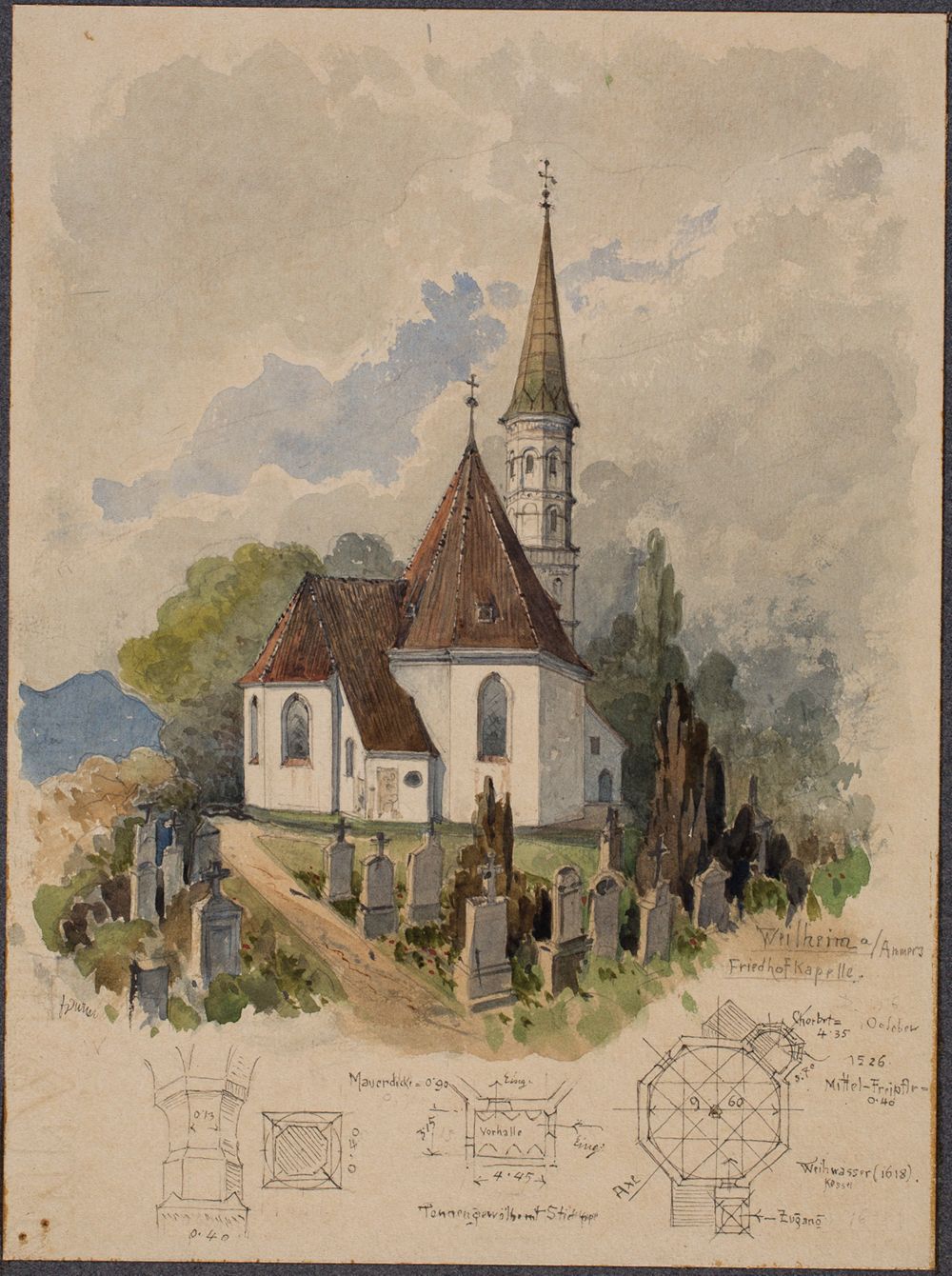 Josef Wilhelm Durm - Friedhofskapelle in Weilheim/Oberbayern (Kirchen und Landschaften aus Bayern)