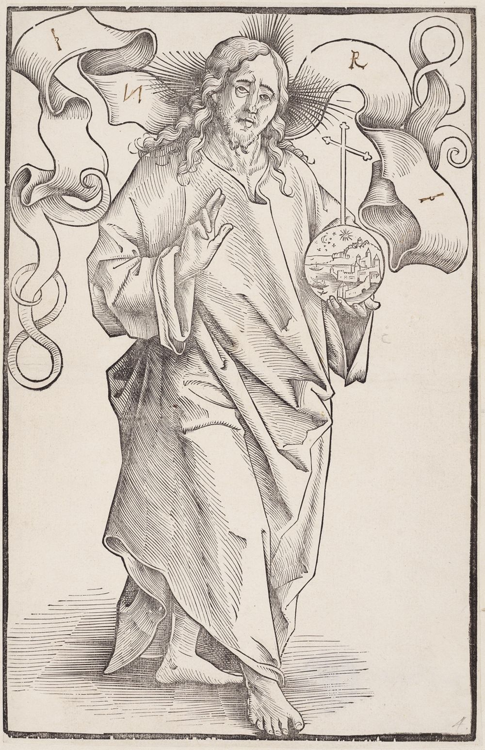 Meister DS - Christus lehrend, mit Spruchband und Weltkugel