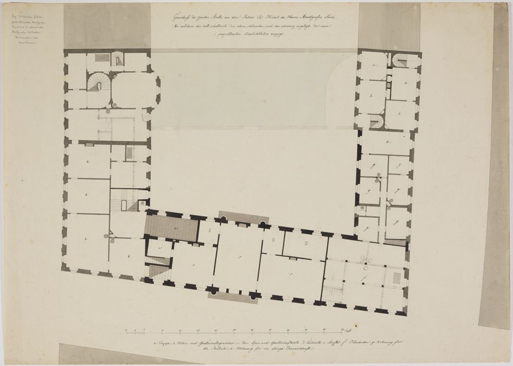 Friedrich Weinbrenner (Nachfolge) - Erweiterungspläne für das Palais Markgraf Louis, Karlsruhe