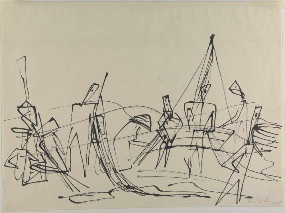 Ernst Wilhelm Nay - Ostseefischer mit Netzen am Strand