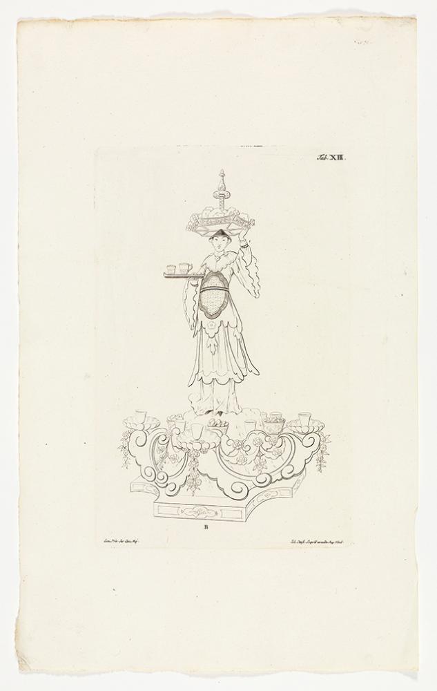 Johann Christian Leopold - Chinesische Figur auf Postament, ein Tablett in der linken Hand haltend