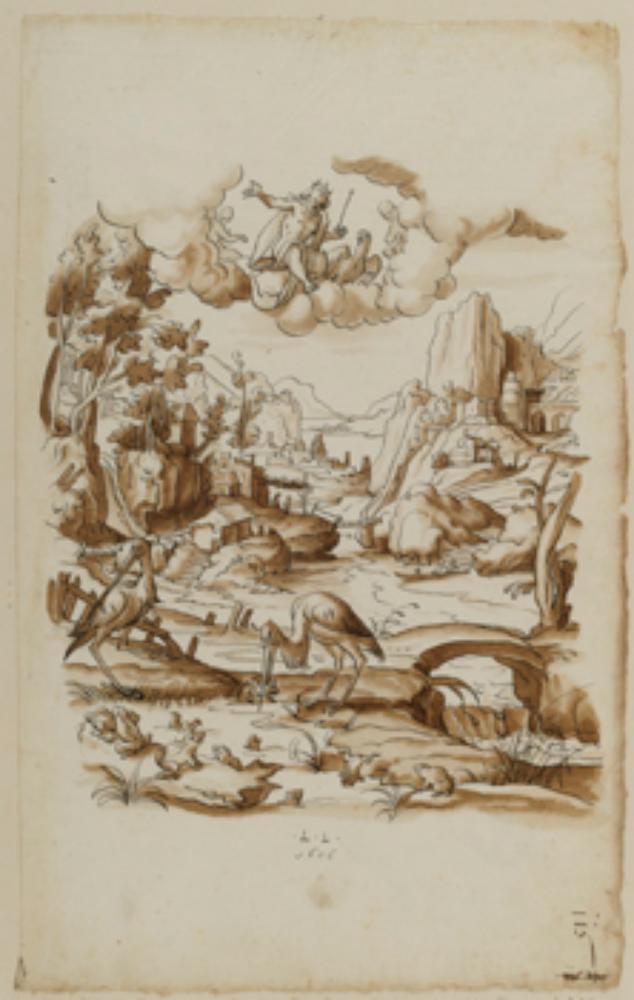 Lorenz Lingg - Entwurf für ein Mittelbild mit Jupiter, der den Fröschen den Storch zum Herrscher gibt