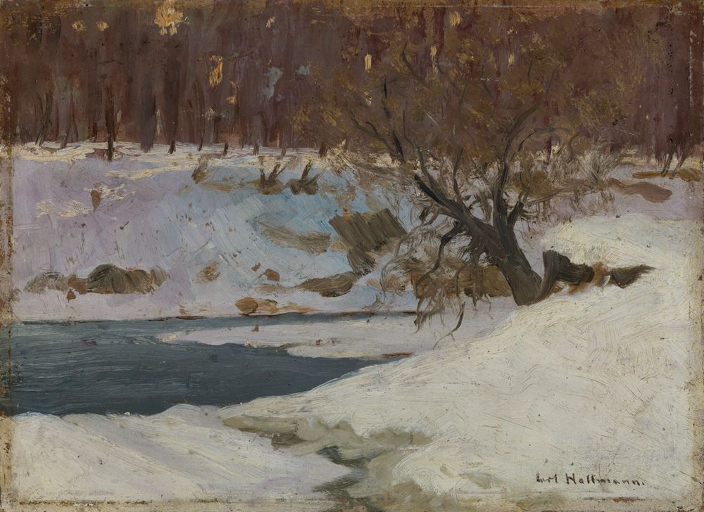 Carl Hollmann - Winterliches Flussufer