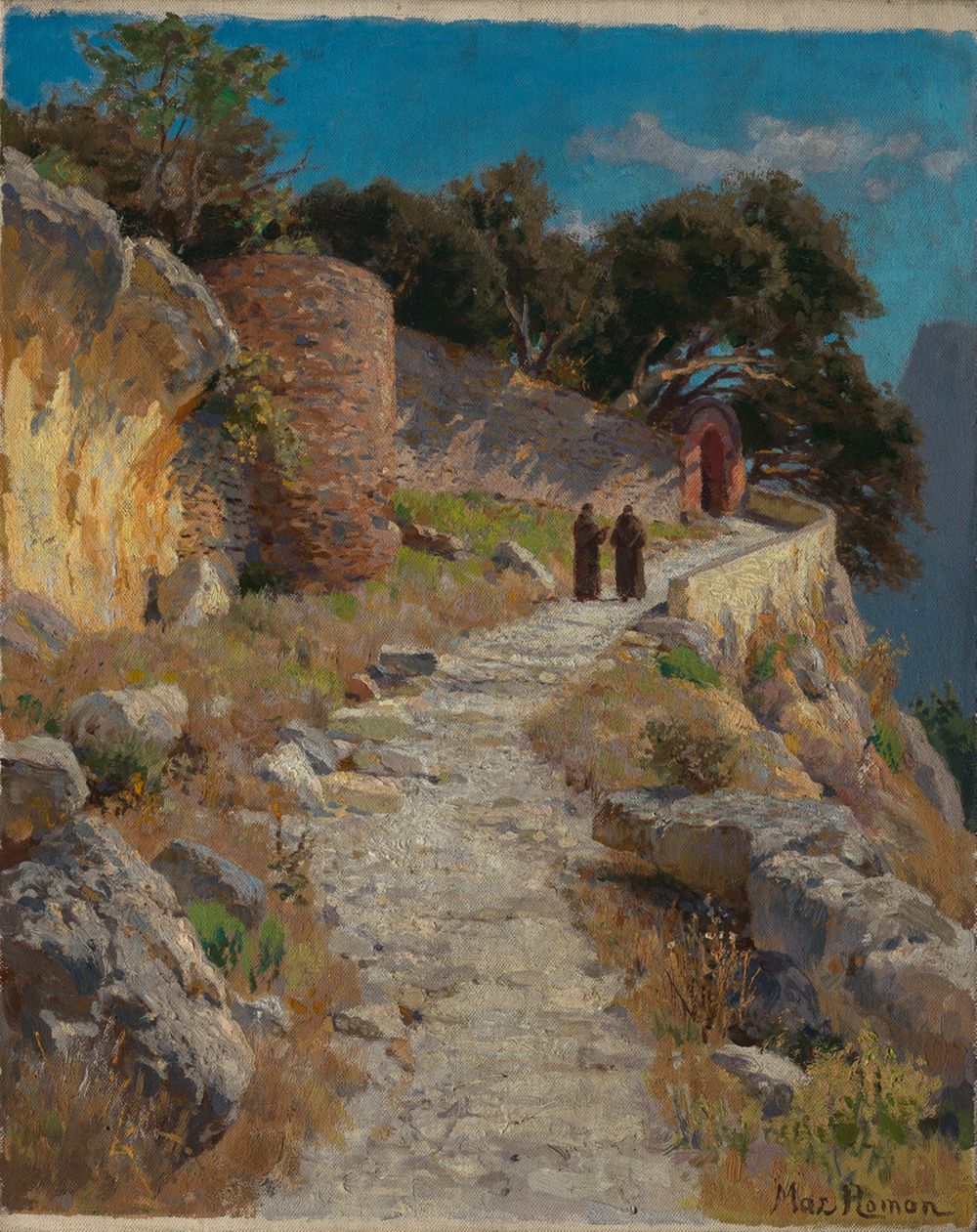 Max Wilhelm Roman - Italienische Landschaft mit Mönchen