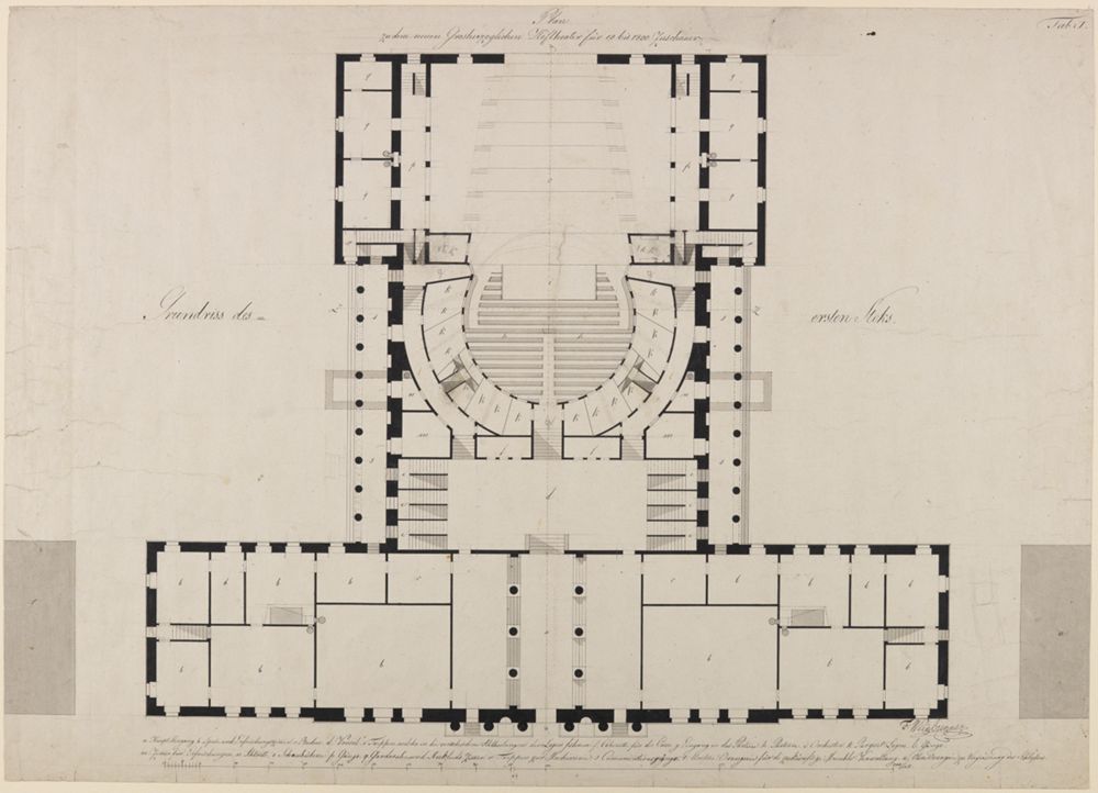 Friedrich Weinbrenner - Karlsruher Hoftheater, Grundriss EG