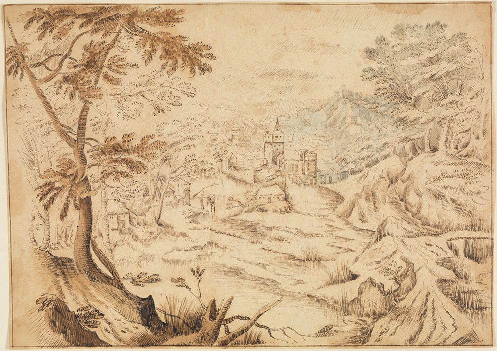 Anonym (16. Jh. NL) - Landschaft mit Burg und Stadt