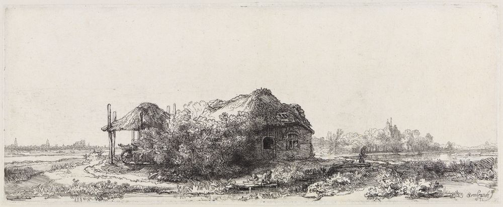 Rembrandt Harmensz van Rijn - Landschaft mit Bauernhaus und Scheune